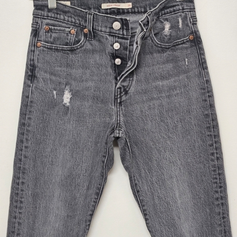 97 LEVI'S WEDGIE STRAIGHT DISTRESSED GRAY JEANS WOMEN'S SIZE 26 - Picture 6 of 13
